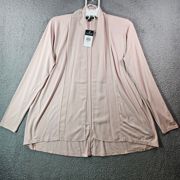 NWT Lauren Ralph Lauren Open Front Cardigan‎ Women PL Petite Large Light Pink - Picture 1 of 11